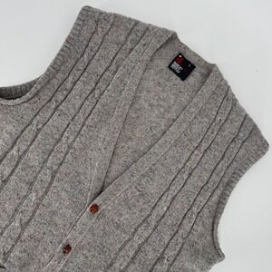 Robert Bruce Men's Wool Cable Knit Sweater Vest Gray Size M Button Front